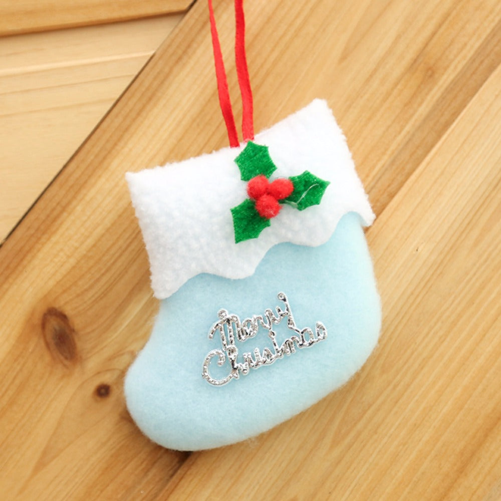 Pink cloth Christmas stocking ornament, 3.1 inches square, ready to hang