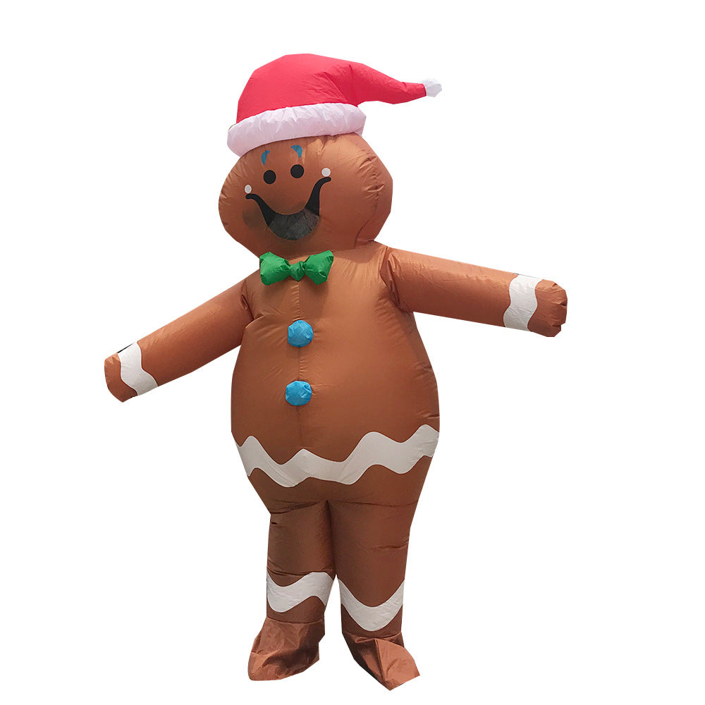 Gingerbread man cartoon mascot outfit cut for an adult wearer