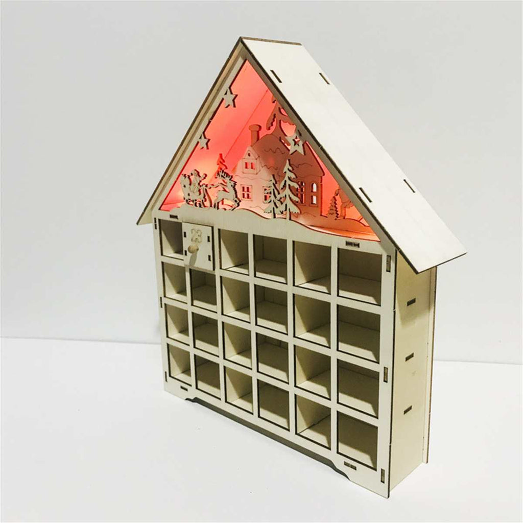 Empty wooden advent calendar ready to be filled at home