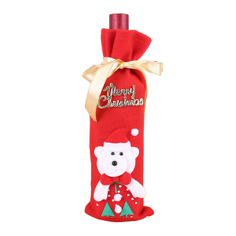 Artificial wool Christmas bottle cover that slips over the neck of a bottle