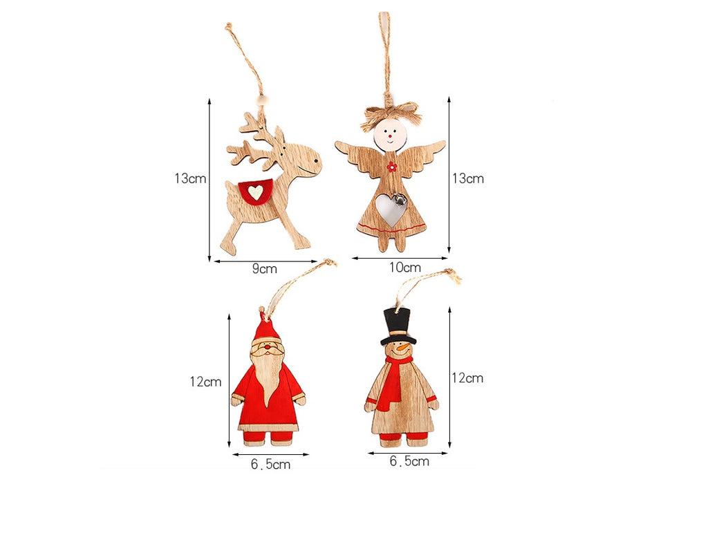 Three wooden Christmas pendants offered: Santa Claus, snowman and angel