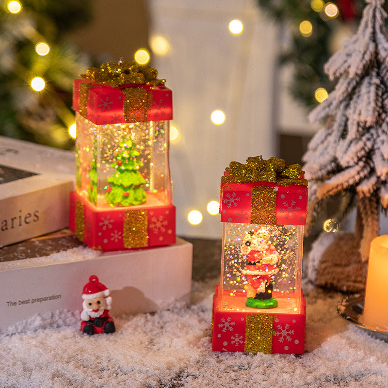 Cartoon style gift box artwork on the plastic base of the light