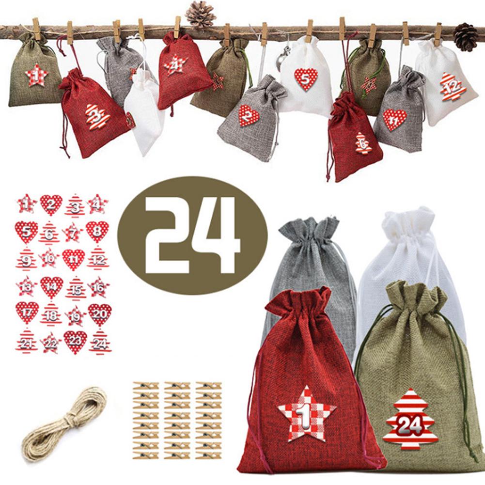 Advent calendar bag set packing down to about 7.9 by 6.7 by 2 inches