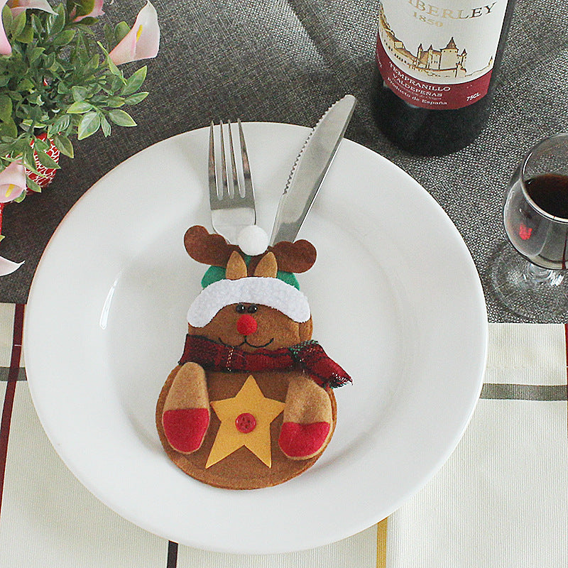 Fabric Christmas cutlery pocket shaped as a simple open sleeve