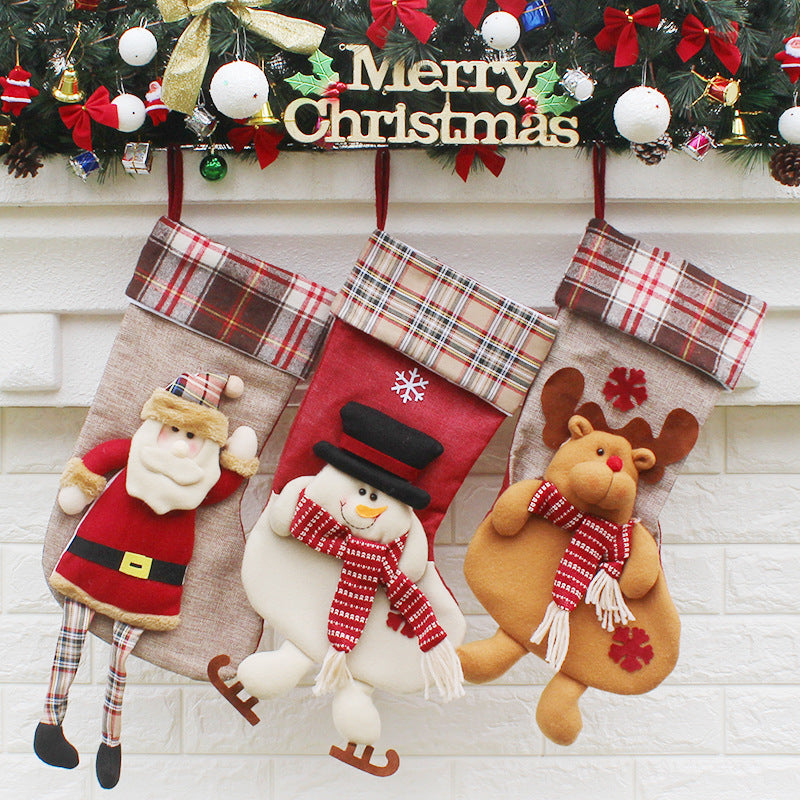 Snowman design Christmas stocking made from soft non woven fabric