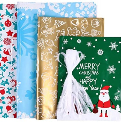 Green and gold Christmas gift pouches, part of the ten bag set