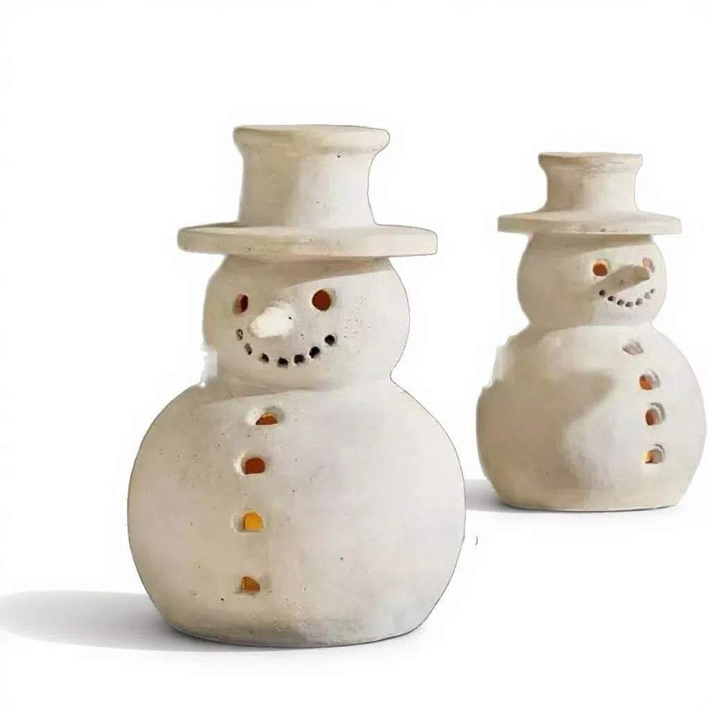 Synthetic resin Christmas snowman with retro styling and carved face detail