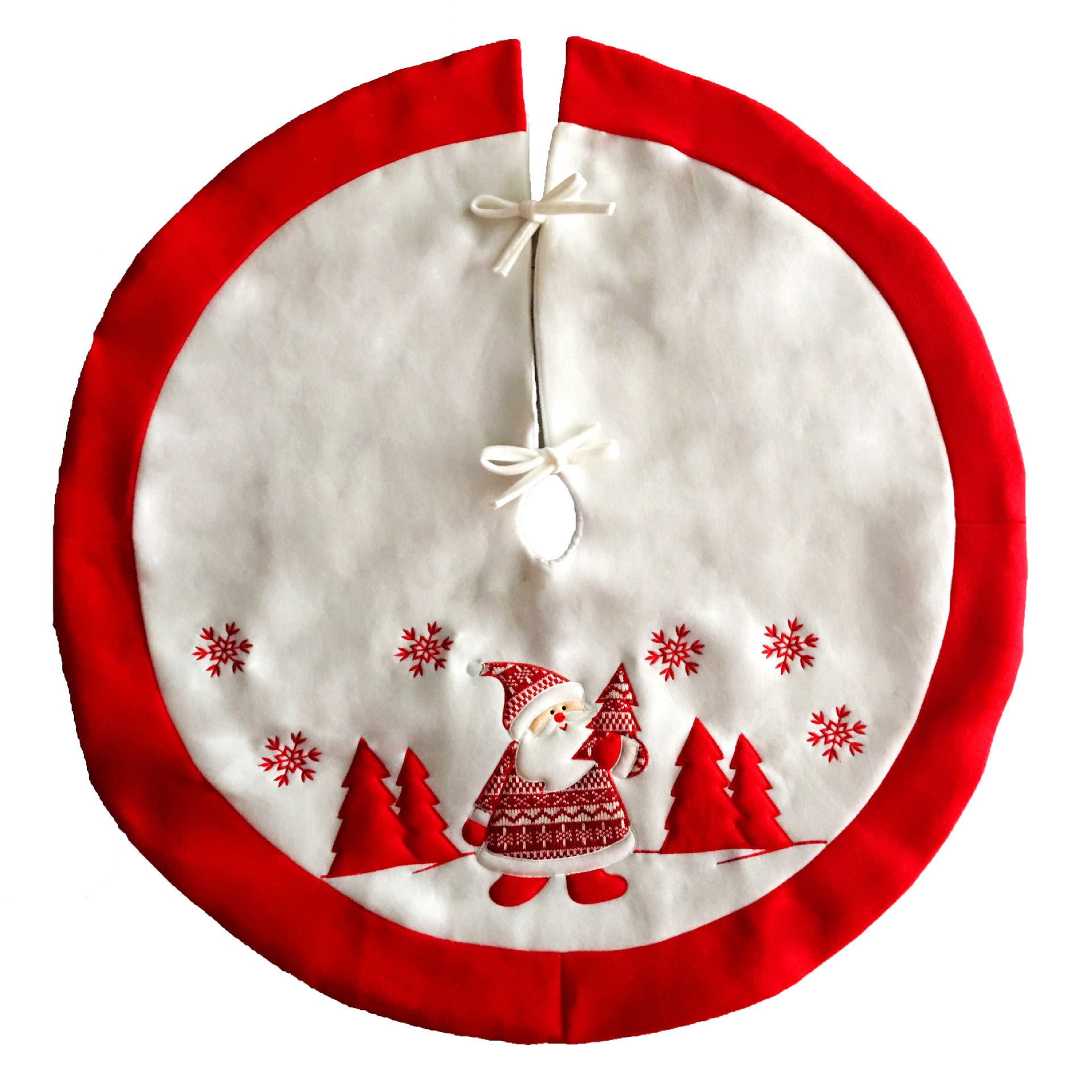 Red flannel Christmas tree skirt, a 35.4 inch round mat