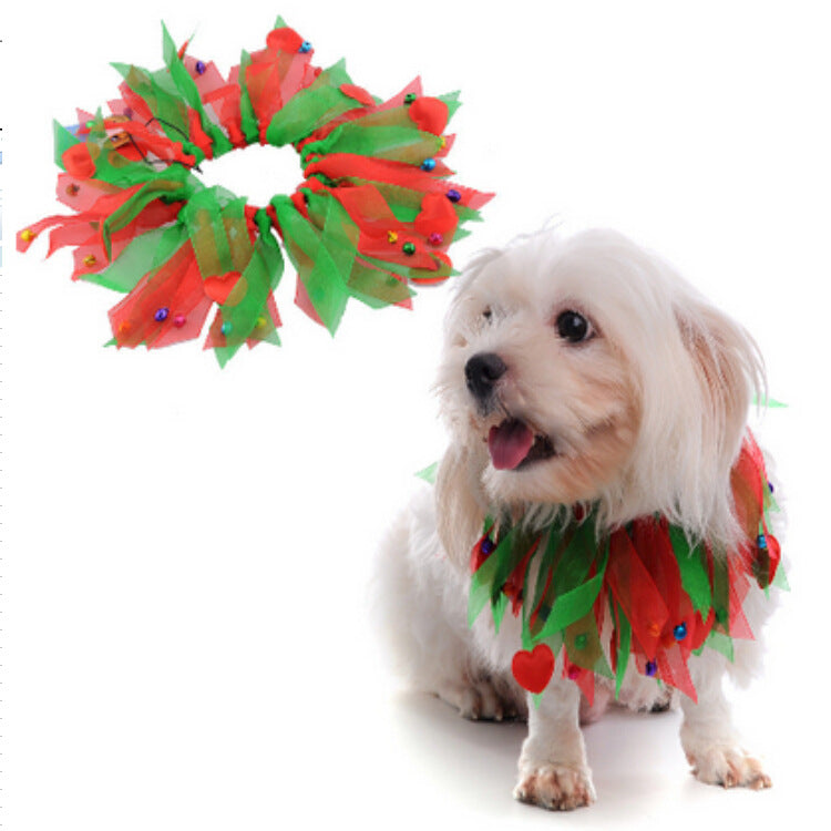 Green polyester Christmas pet scarf, one of ten styles in the range