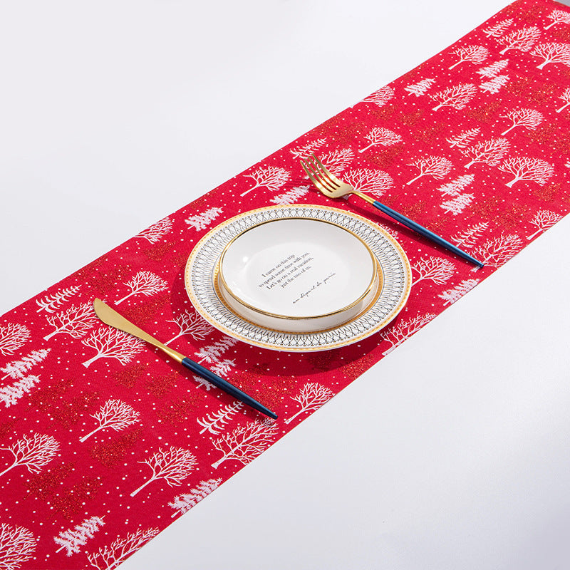 Linen wreath design Christmas runner in printed cloth fabric