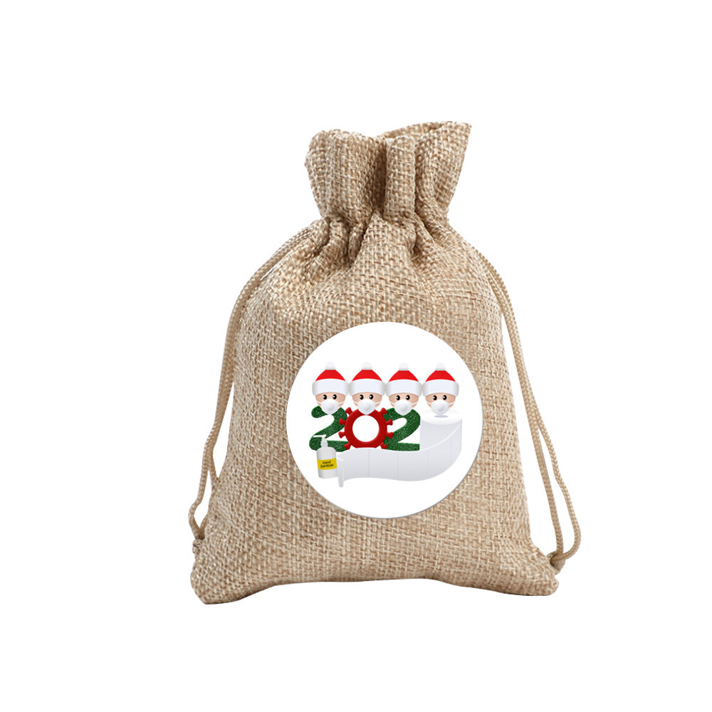 Christmas treat sack in brown fabric, sized for chocolates or small toys