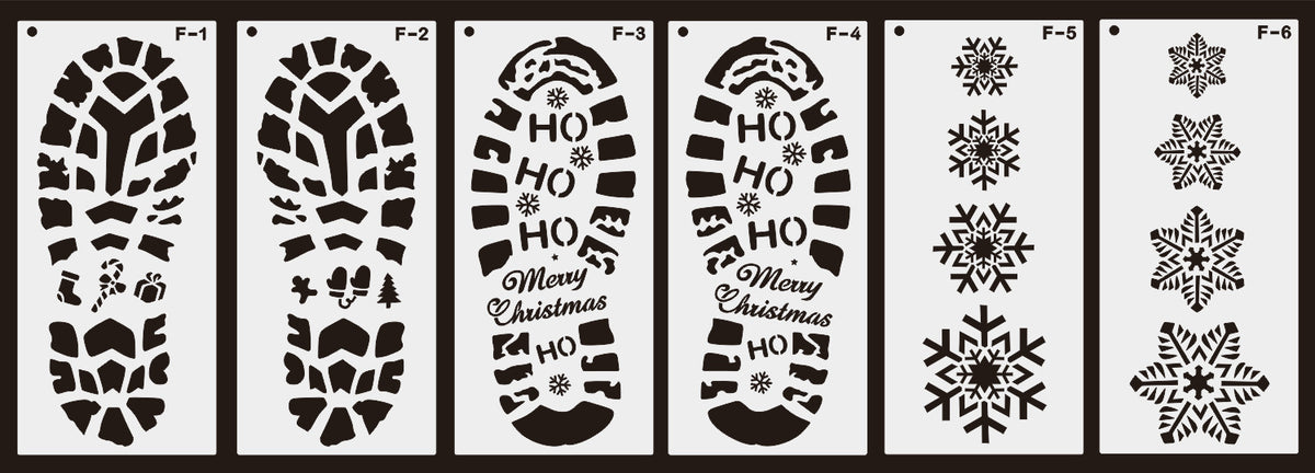 Four piece set of white Christmas footprint stencil templates