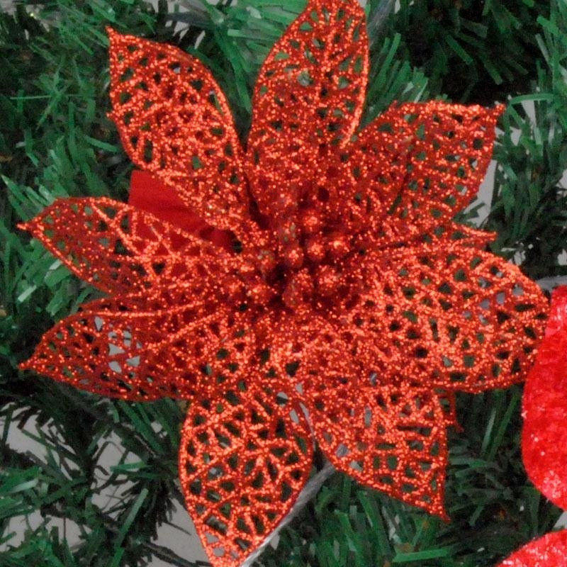 Single glitter Christmas flower measuring 5.9 inches in width