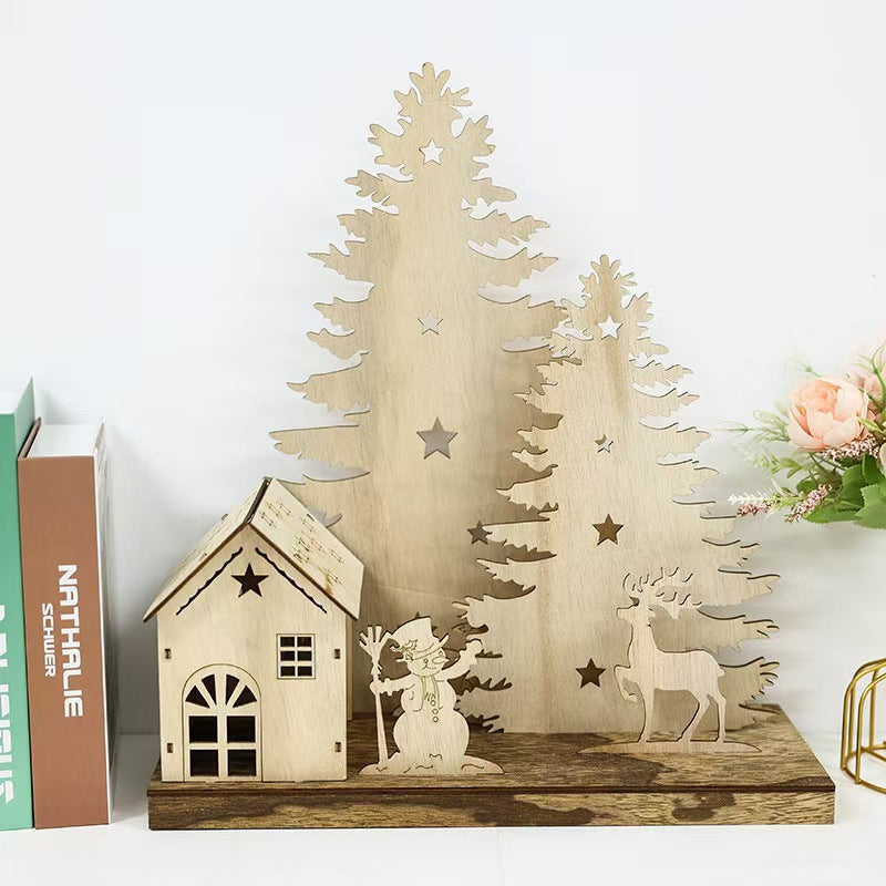 Wooden Christmas decoration with a cool white light tone option
