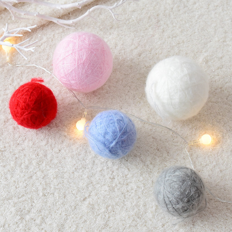White mohair yarn Christmas ball ornament, 3.1 inches (8 cm)