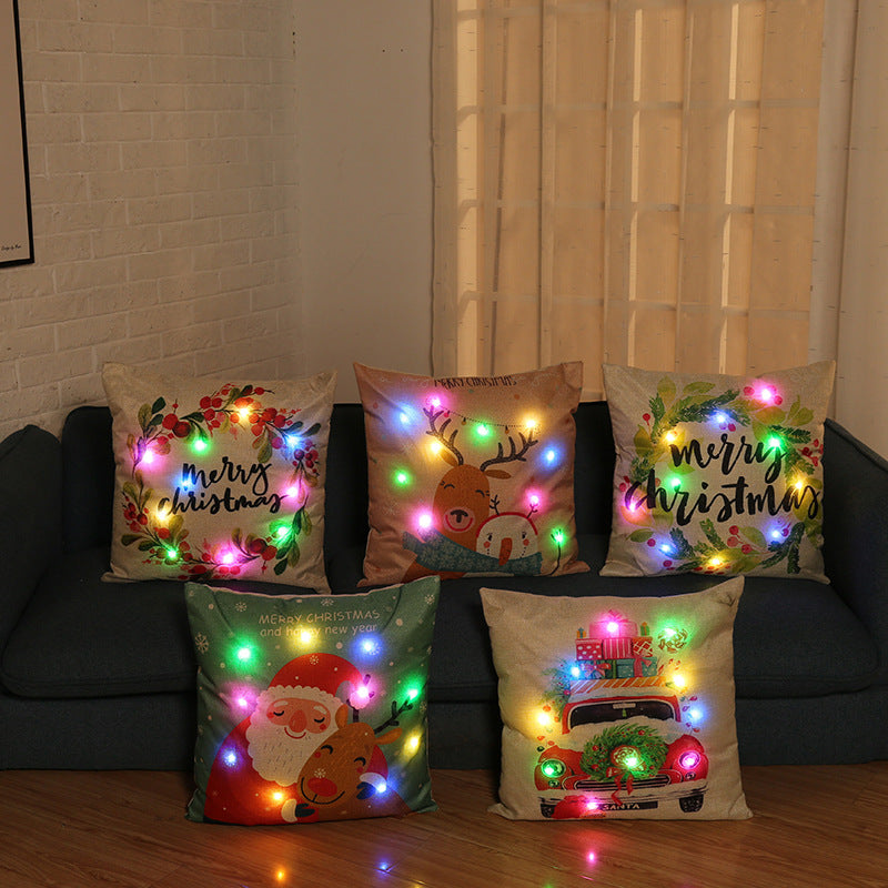 Santa print linen cushion cover from the same five print range