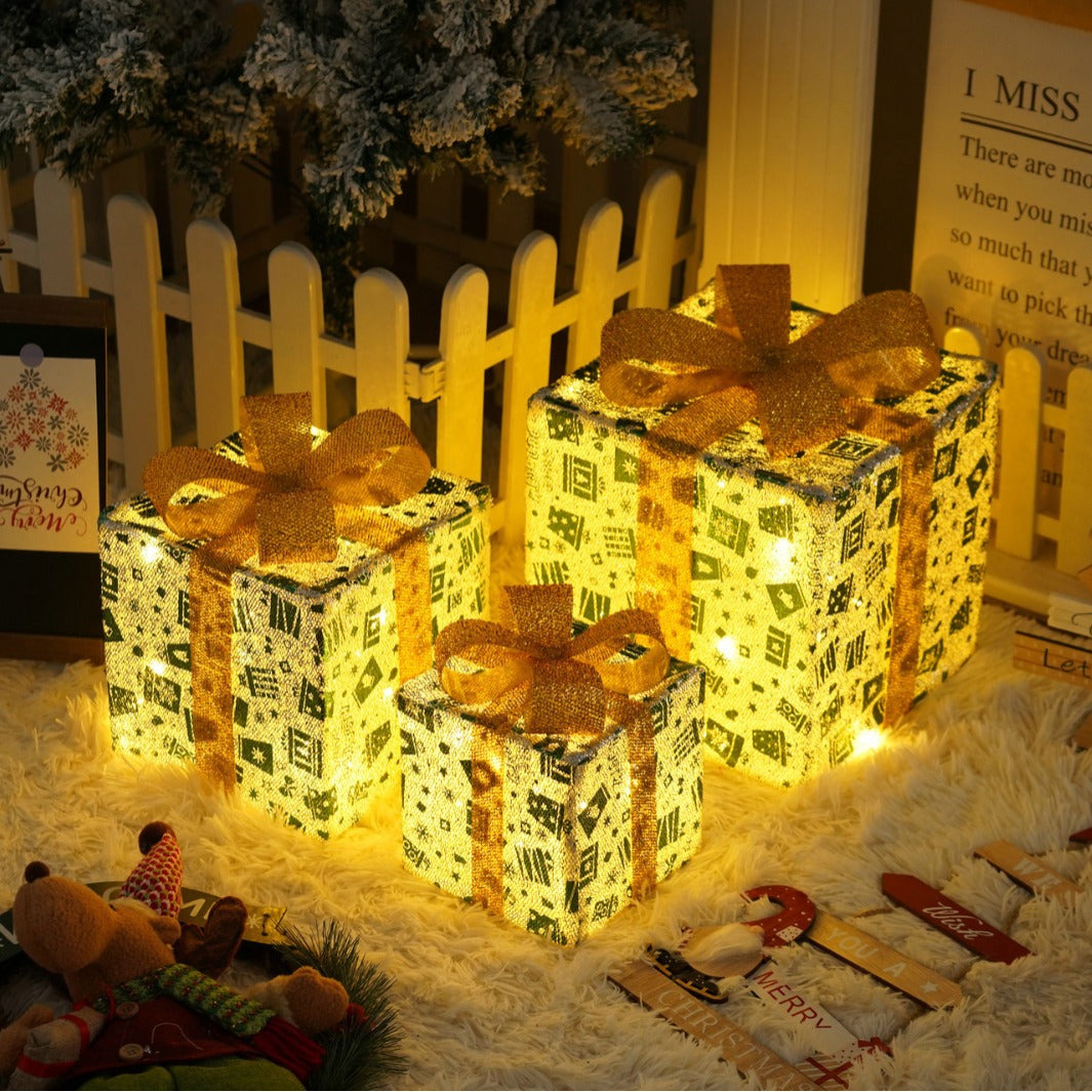 Rainbow patterned light up gift box, battery powered with a remote