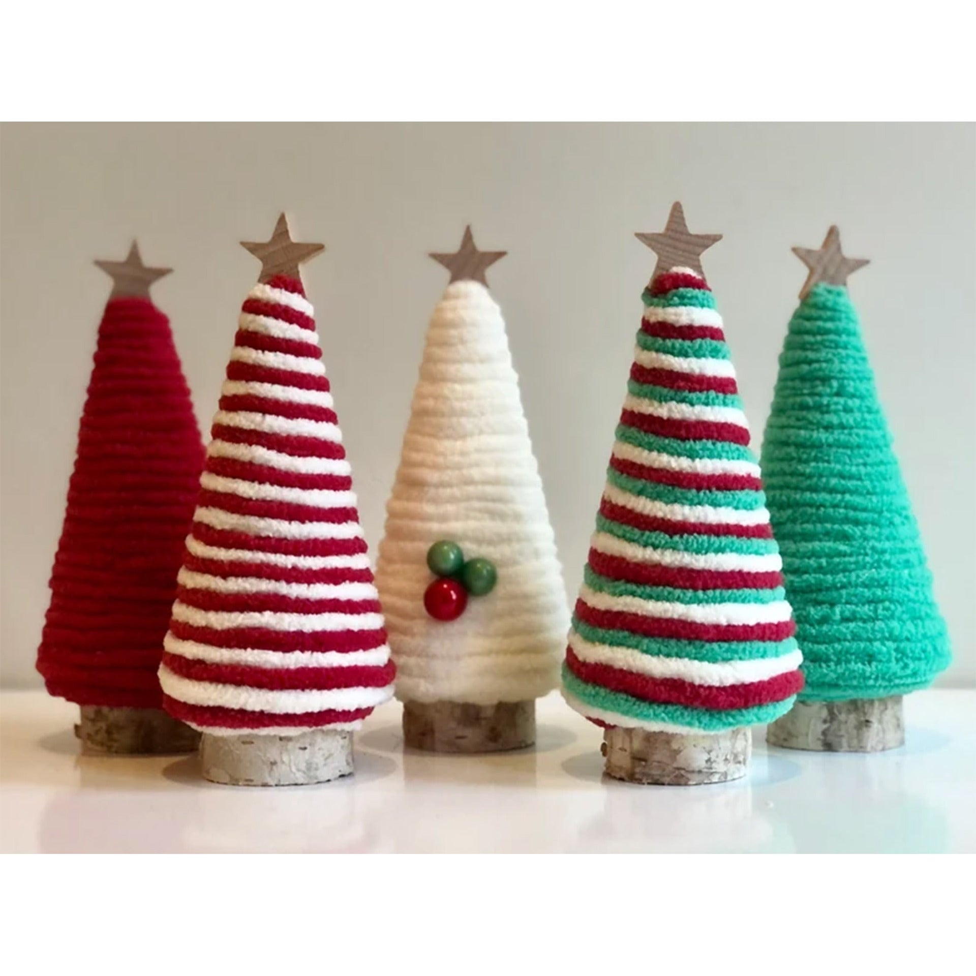White mini Christmas tree decoration made from wound cotton thread