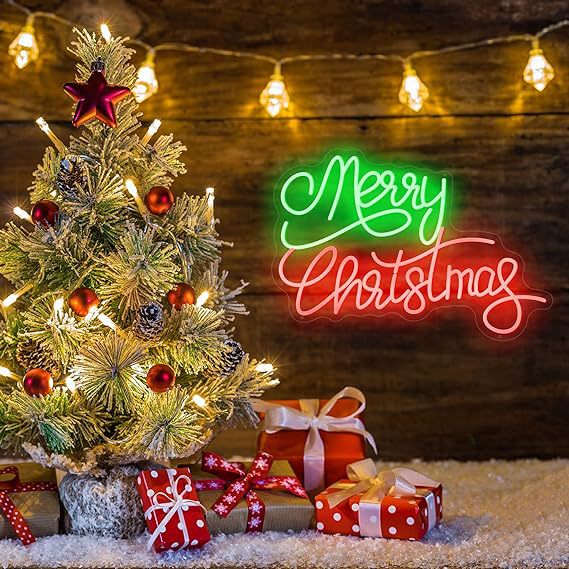 Neon gnome Christmas light with a bright unbroken glowing outline
