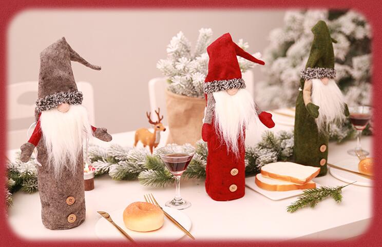 Green Christmas bottle cover in the handless faceless doll shape