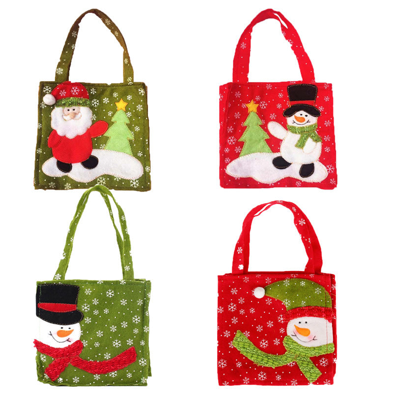 Green square snowman Christmas candy bag from the four style range