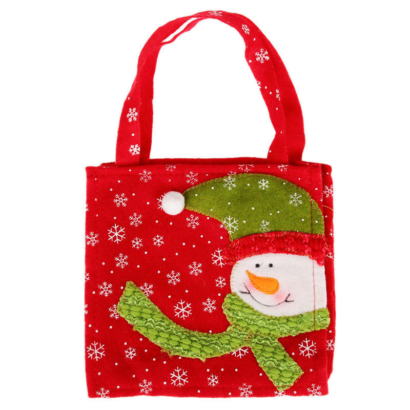 Christmas candy bags in green square snowman, tree and red snowman styles