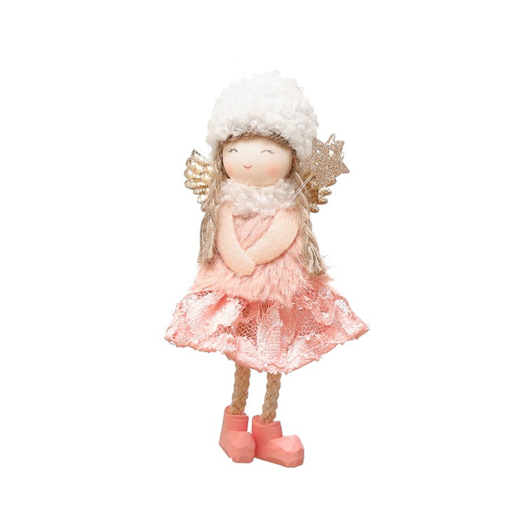 Gray lace skirt angel Christmas tree ornament made from cloth