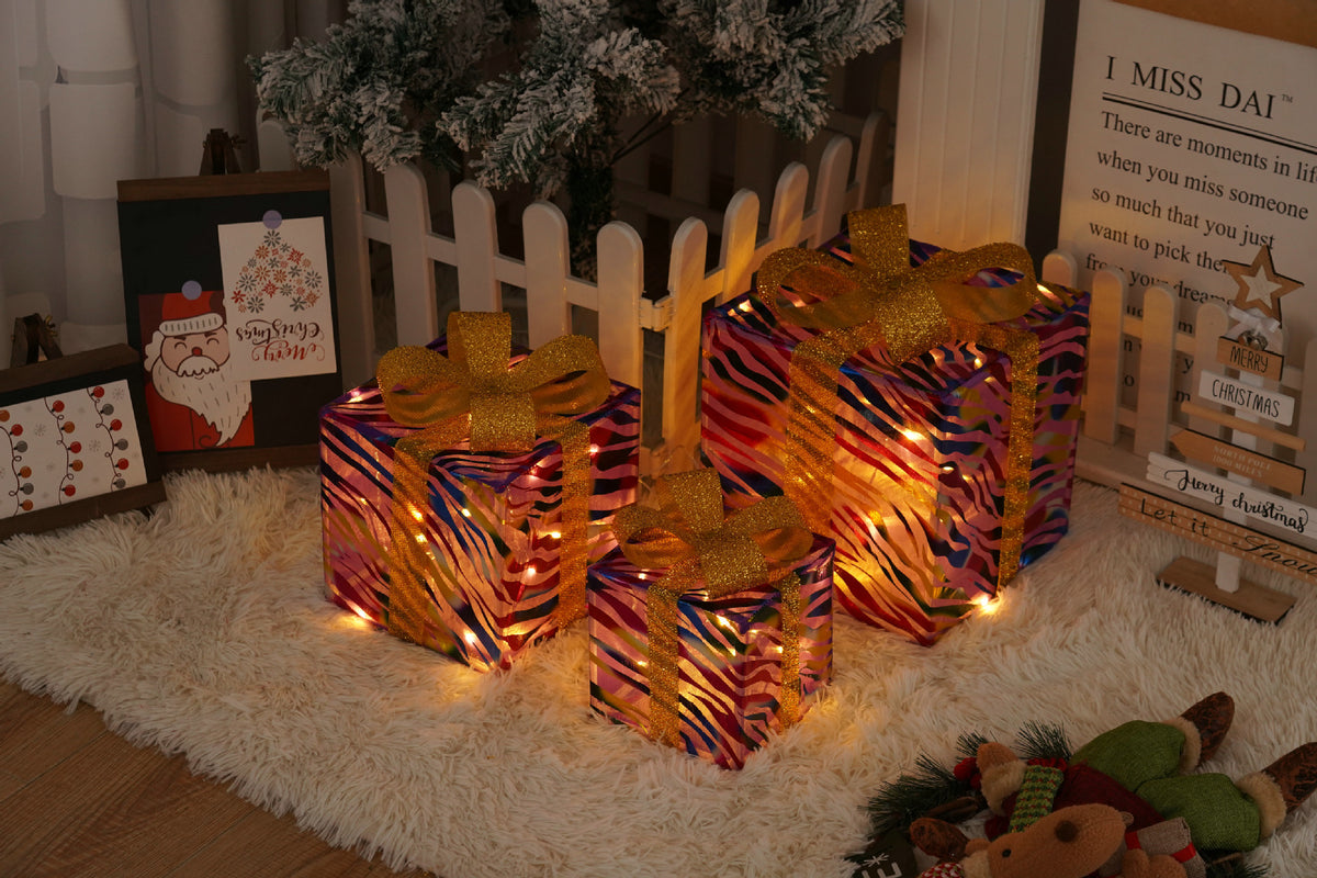 Pink heart patterned light up Christmas gift box design