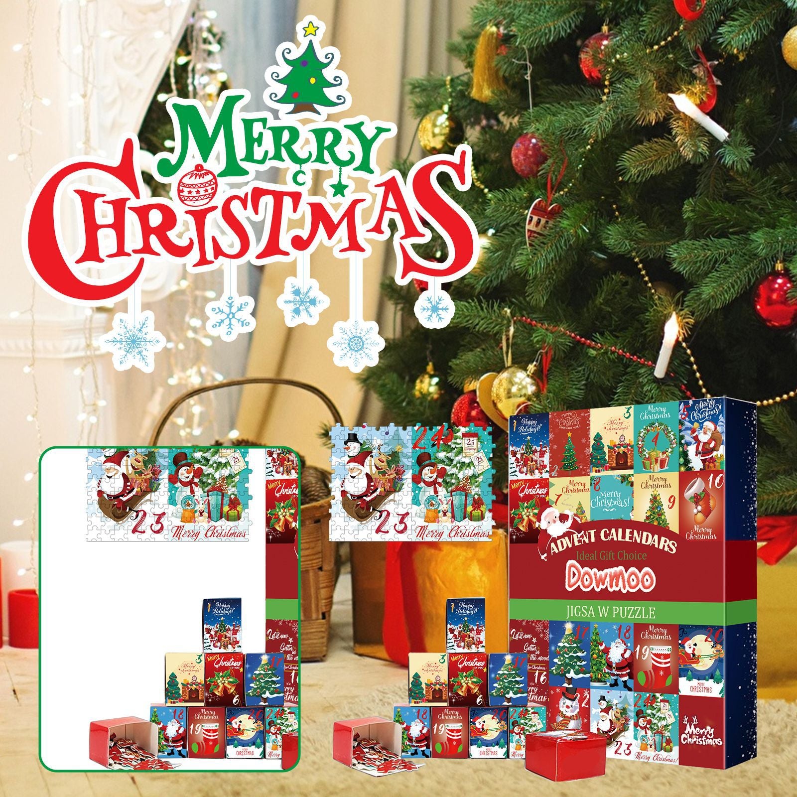 Assembled cardboard puzzle models from the twenty four day Christmas countdown set