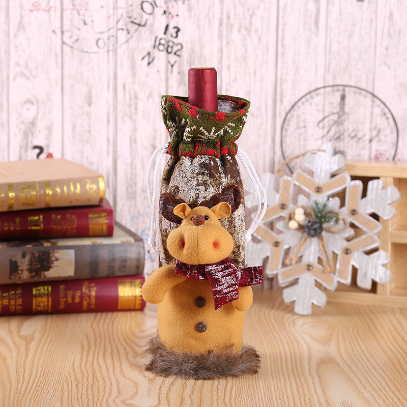Sewn Christmas wine bottle cover sized to fit a standard wine bottle