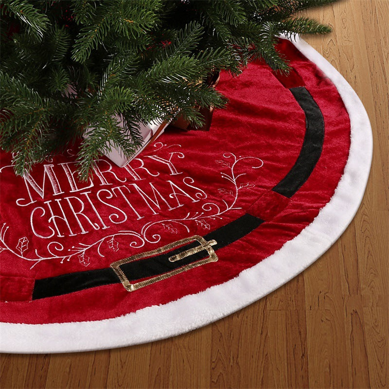 Red velvet Christmas tree skirt in a full round shape