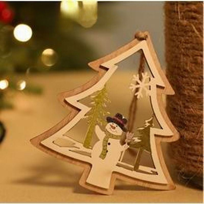 Wrapped gift shaped wooden Christmas ornament, 3.9 by 3.5 inches