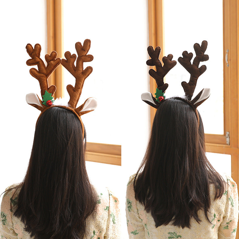 Large brown reindeer antler Christmas headband covered in cloth