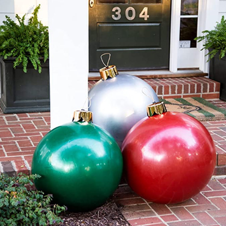 Red oversized inflatable Christmas ball ornament with a seamless PVC surface