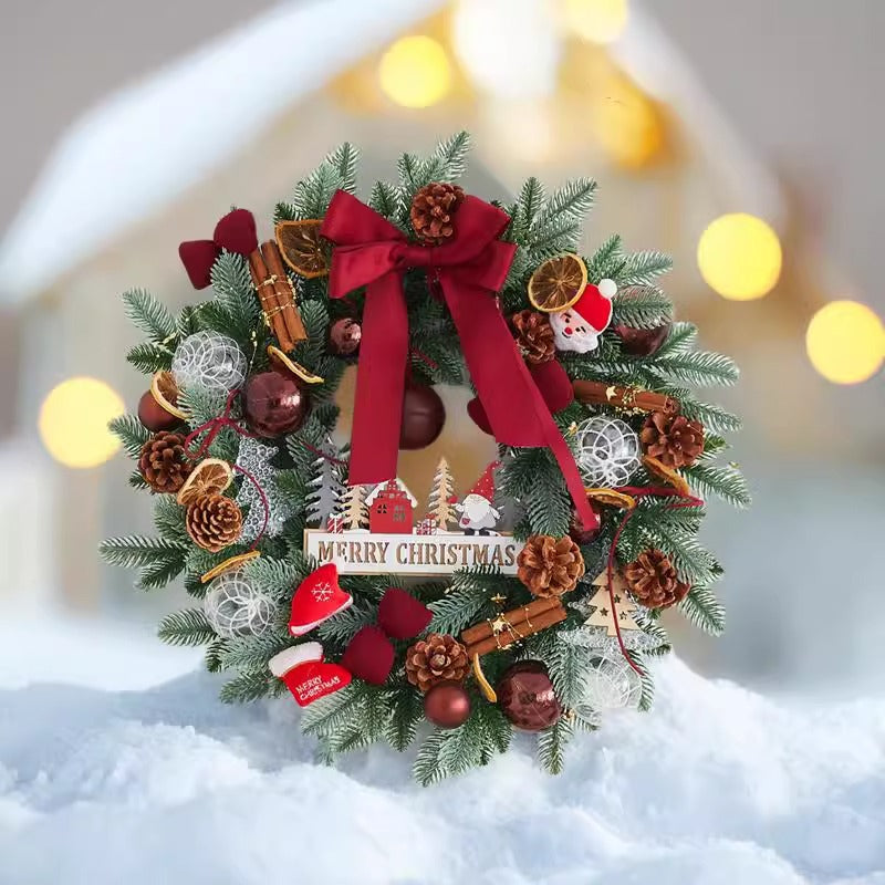 19.7 inch pine cone and bow Christmas wreath, the wider size