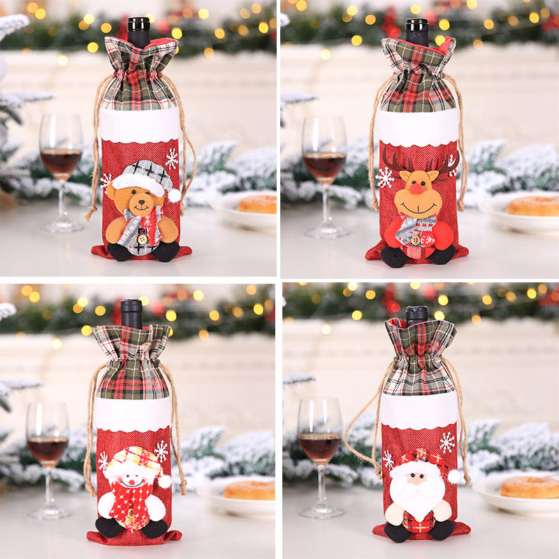 Artificial wool Christmas bottle cover sized to fit a standard wine bottle