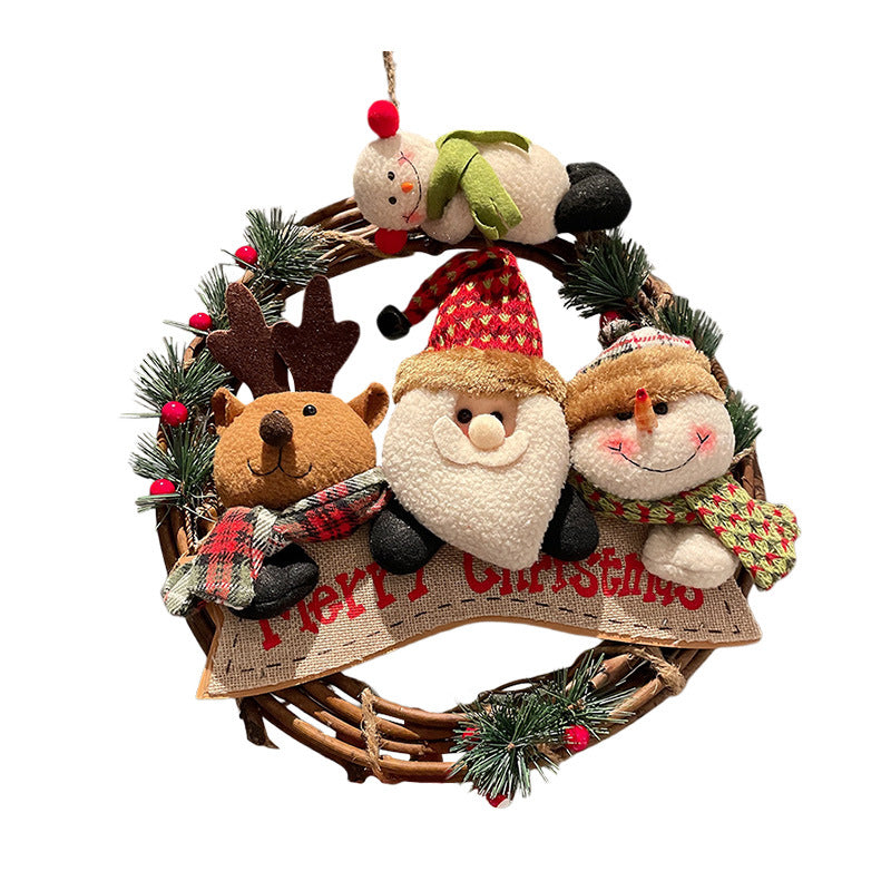 Lettered Santa trim on the 8.9 inch medium rattan Christmas wreath