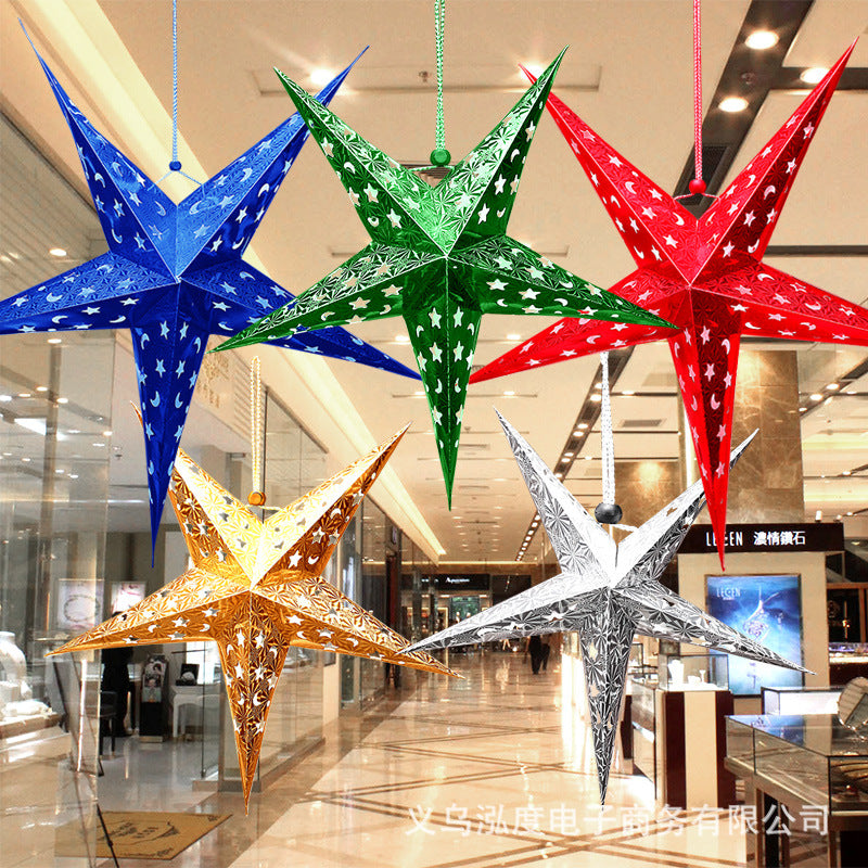 Large gold hanging Christmas star cut from thickened laser card