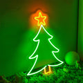 Christmas tree neon sign drawn as one continuous glowing line