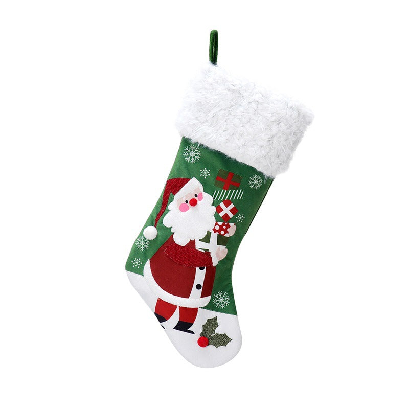 Santa flannel Christmas stocking in traditional red and green