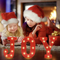 Red finish Christmas letter lights spelling Joy, a set of three