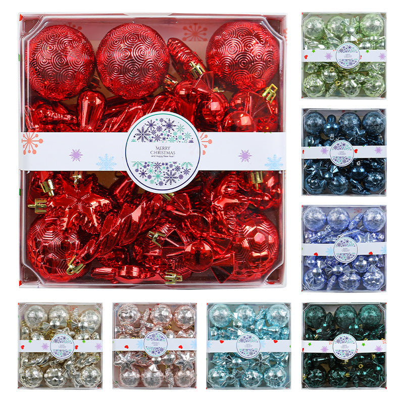 Red electroplated Christmas baubles from the 28 piece plastic set