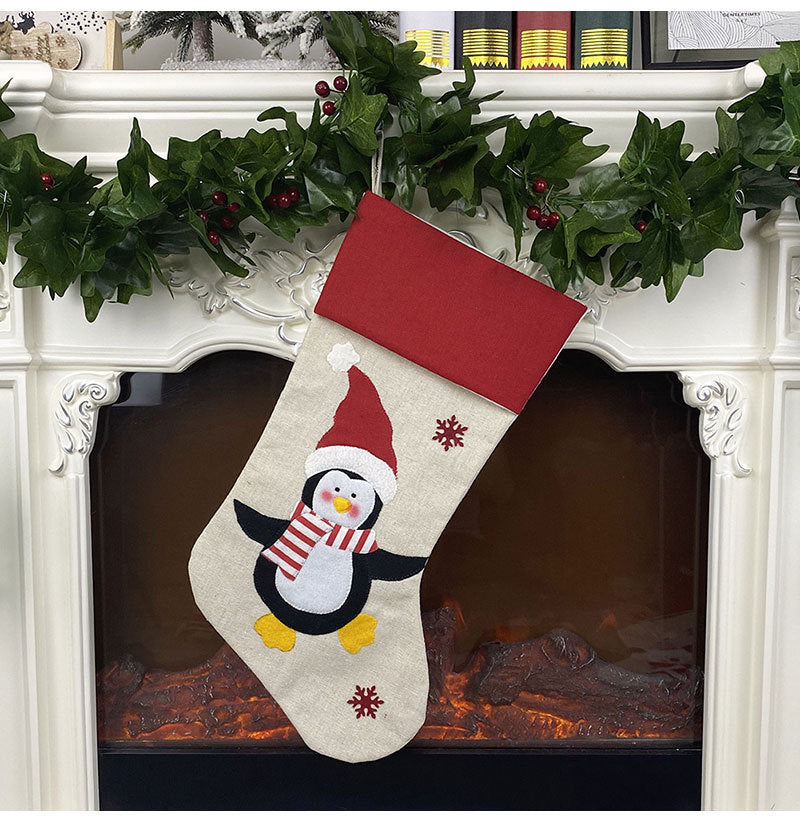 Penguin character stocking with an 8.7 inch wide opening