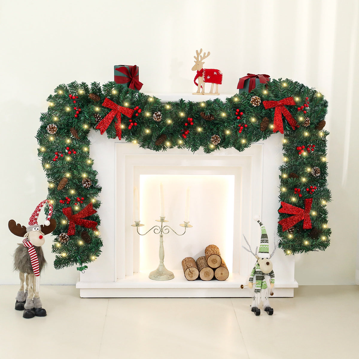 Pine cone and bow Christmas wreath on a woven rattan style frame