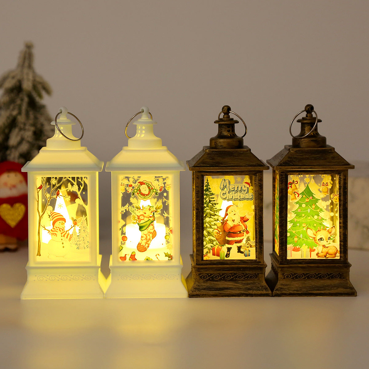 Bronze Santa Christmas LED lantern powered by button batteries