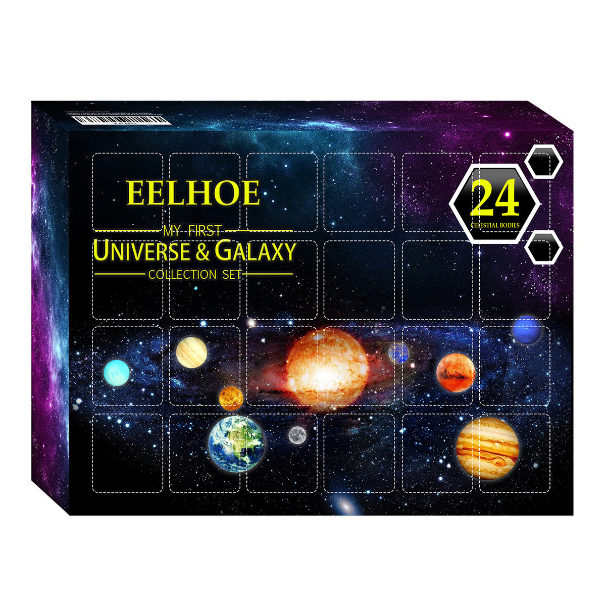 Space themed advent calendar set molded in plastic