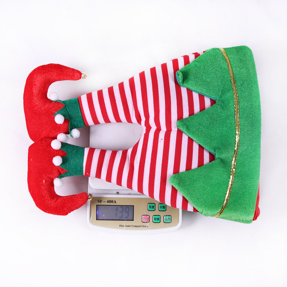 Green flannel Christmas hat seen from behind, one hat per order