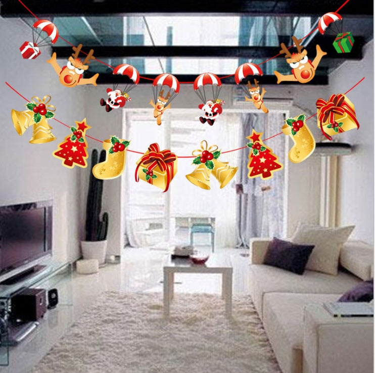 Cartoon Christmas paper banner made to hang from tape or string