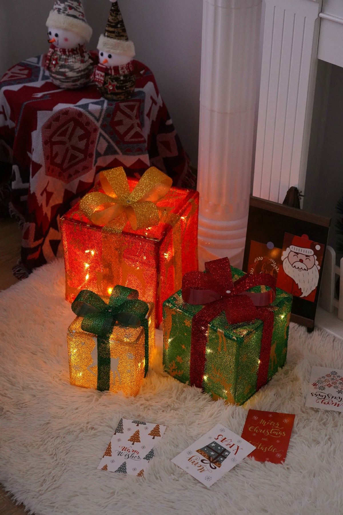Tricolor star design on a battery powered light up gift box