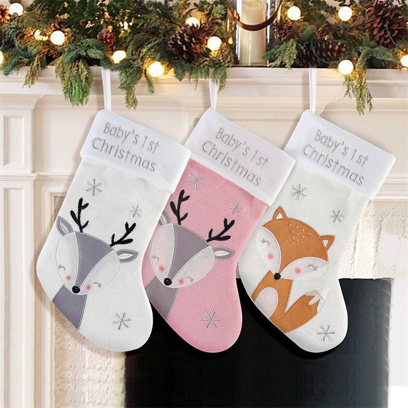 White fox Christmas stocking made from soft cloth